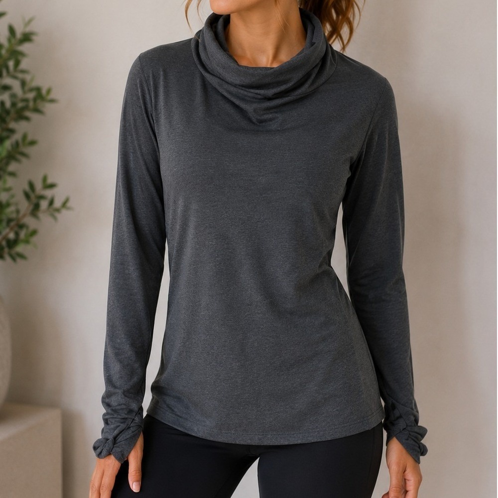 Beyond Threads Funnel Neck Long Sleeve Top Shirt Athleisure Pullover Gray Medium